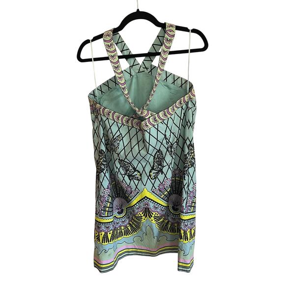 Tibi Madame Butterfly V-Strap 100% Cotton Mini Dress Fans Flowers Aqua Y2K | 10 - Picture 3 of 6